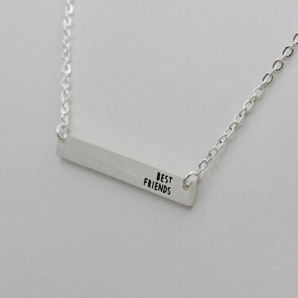 Jewelry necklace bar Best Friend Friendship silver tone dainty minimalist new